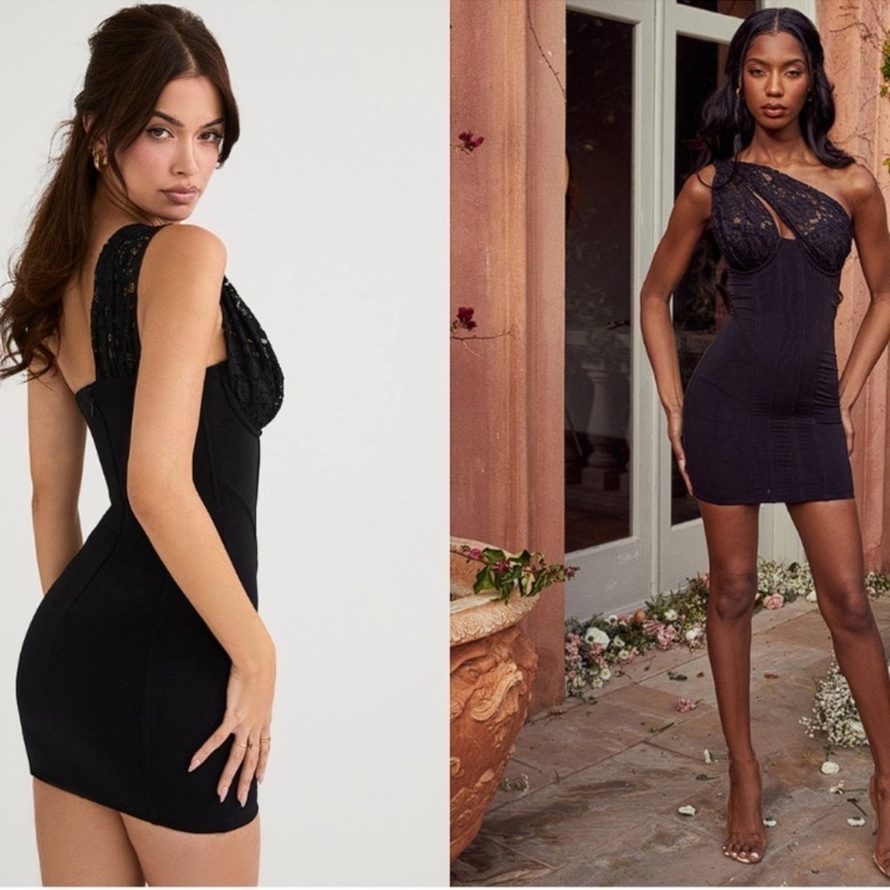 NWOT HOUSE OF CB Lily Black Lace Corset One Shoulder Mini Dress sz S - Picture 3 of 9